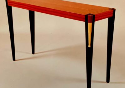 Cherry with Black Lacquer Legs and Maple Telescopes with Leaf Balls Telescopic Console Table