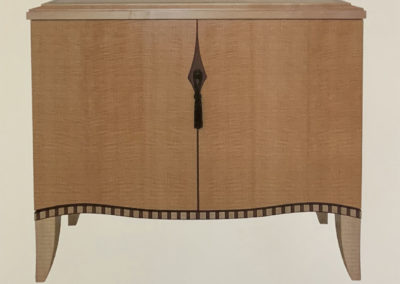 Fiddleback Anigre, Maple, Ebony and Black Walnut Curved Cabinet